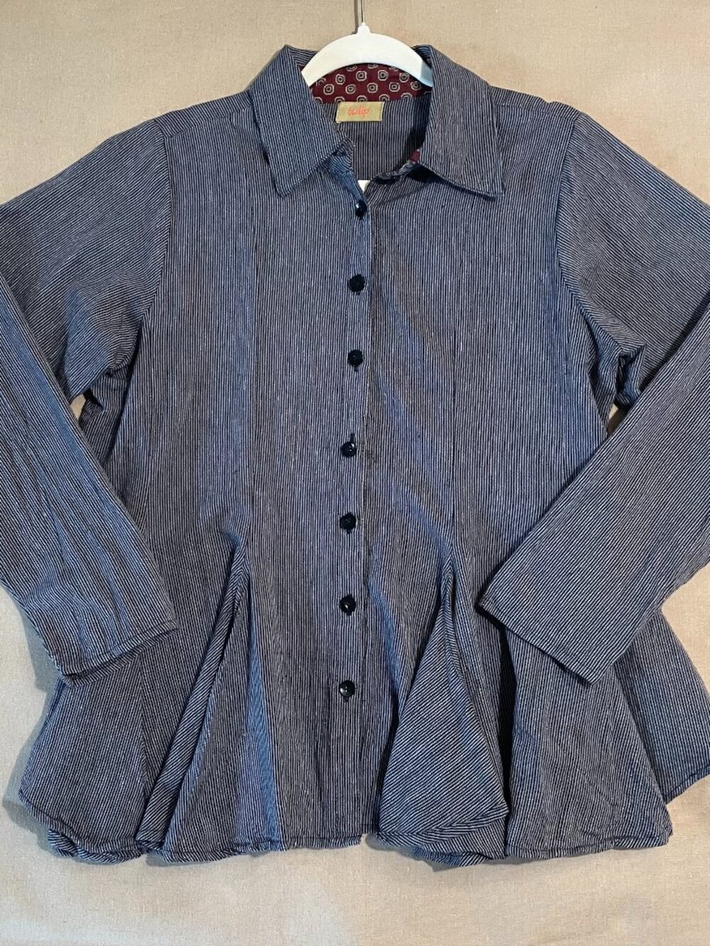 Tulip Button-Up Top Sz S Gray Cotton Career Academic Lagenlook Witchy Whimsigoth